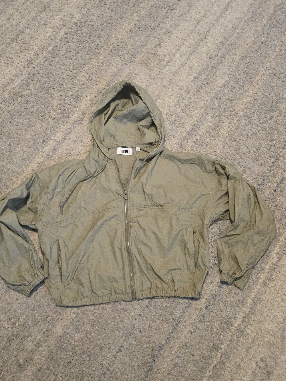 UNIQLO U Christophe Lemaire Hooded Windbreaker Jacket XS Sage Green 100% Cotton